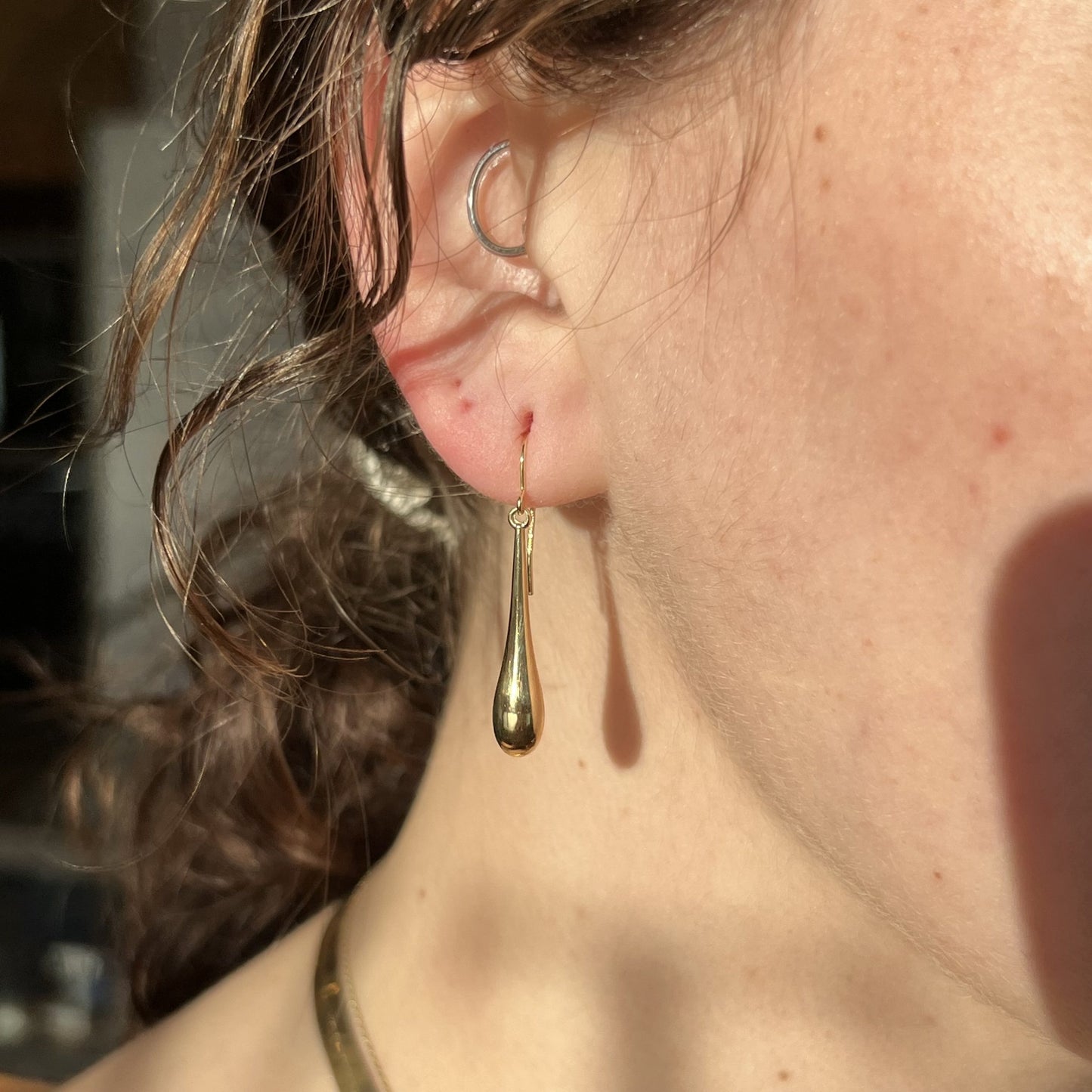 Elongated Raindrop Earrings in 10k Yellow Gold