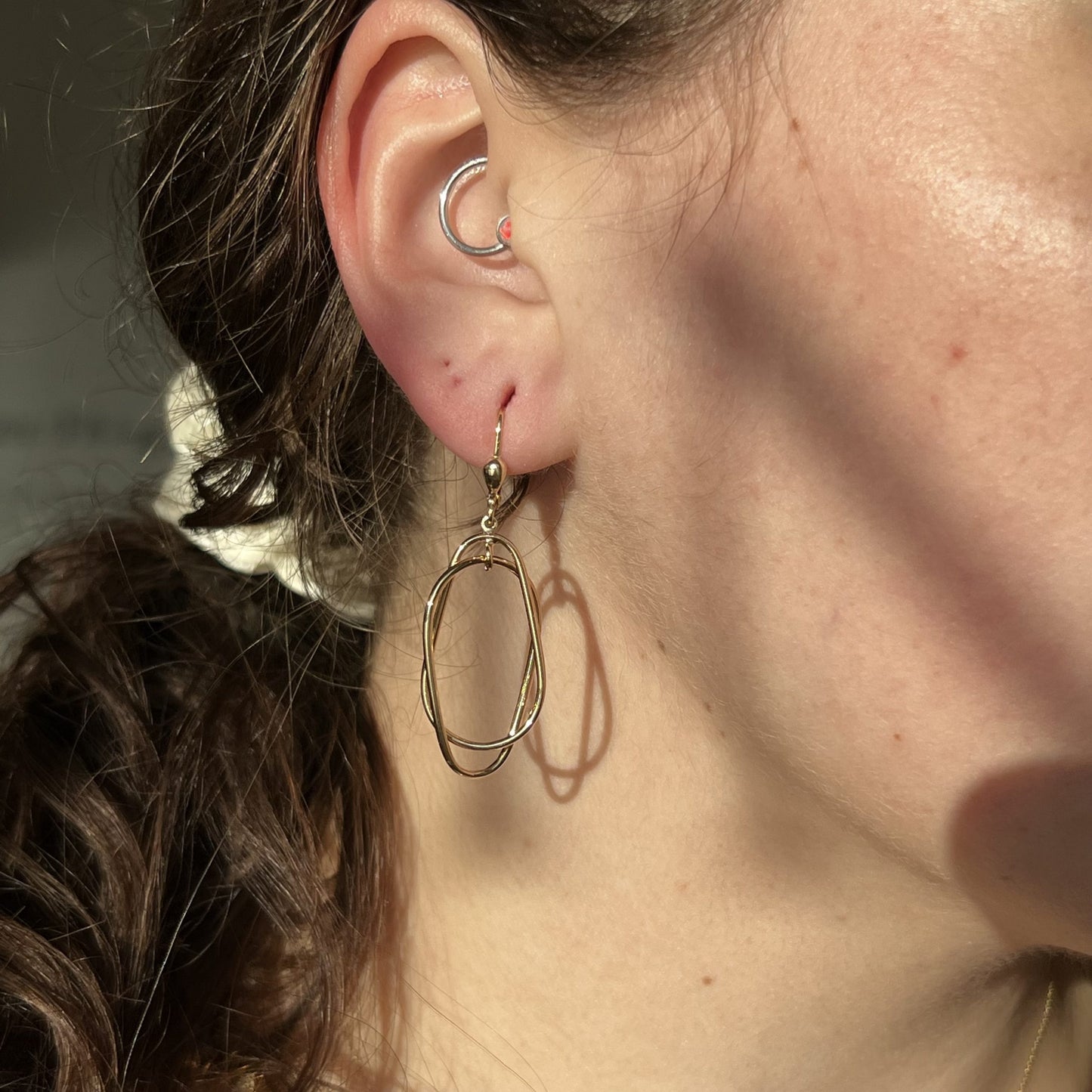 Doubled Up Geometric Drop Earrings in 14k Yellow Gold