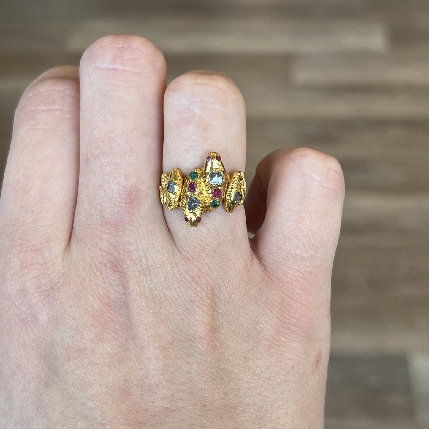 Multi-Gemstone Snake Cocktail Ring in 18k Yellow Gold