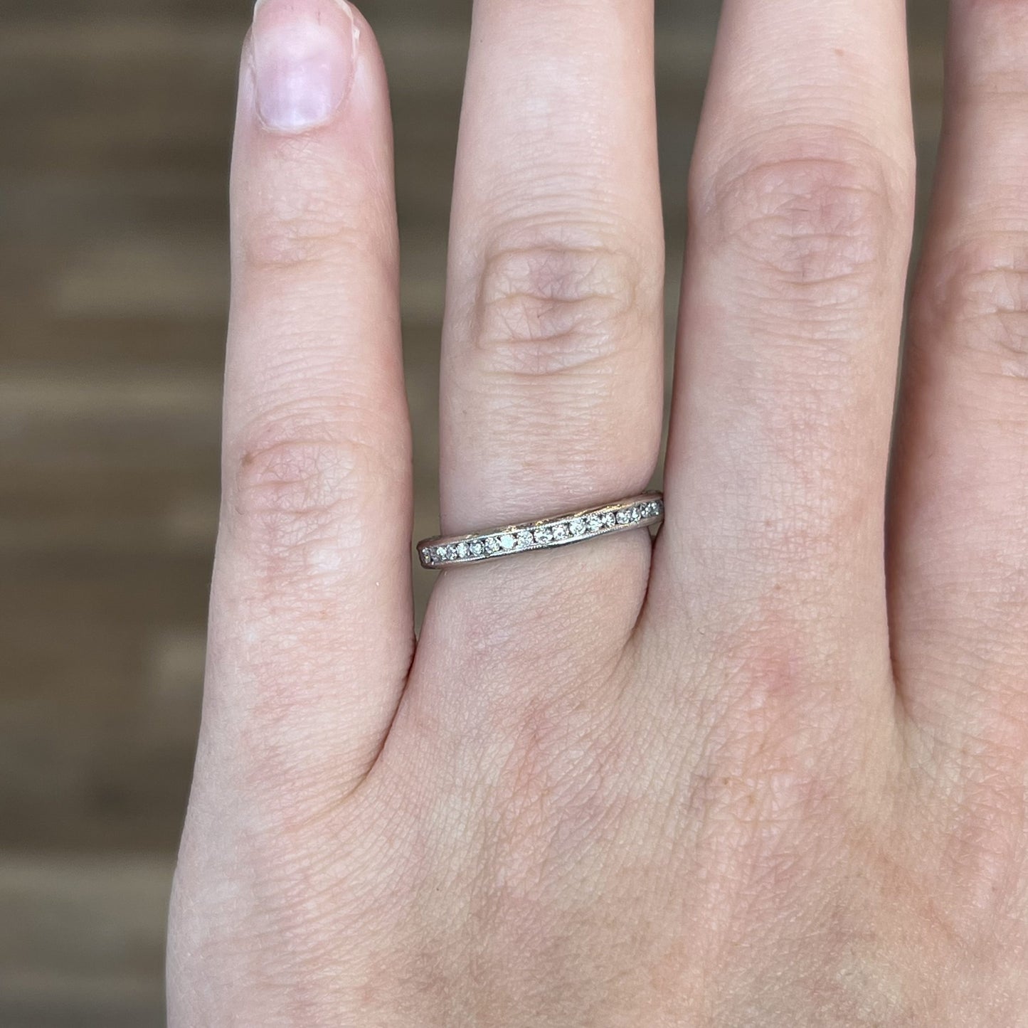 .35 Diamond Eternity Engraved Wedding Band in Platinum