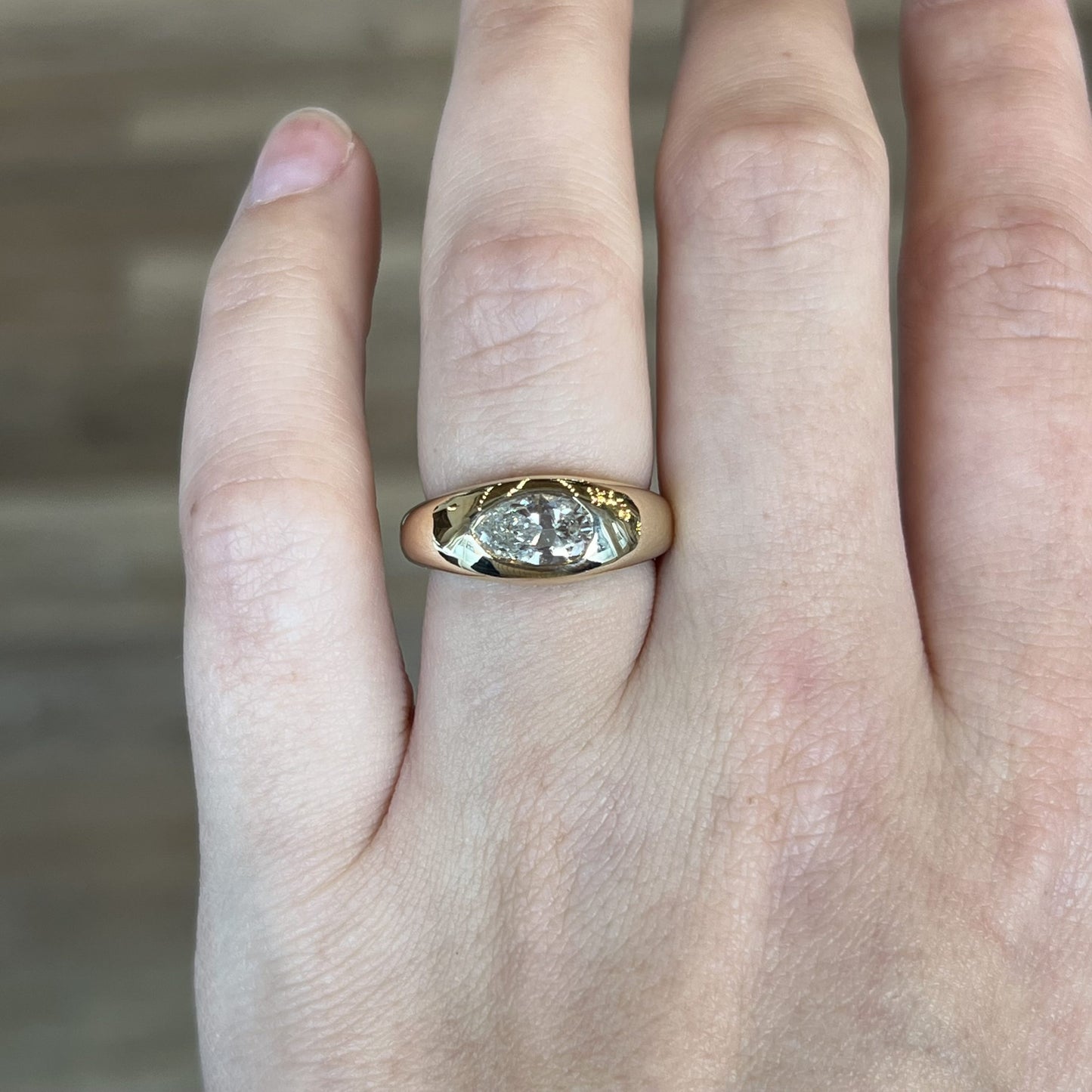 Flush Set 1.21 Pear Cut Diamond Engagement Ring in 14k Yellow Gold