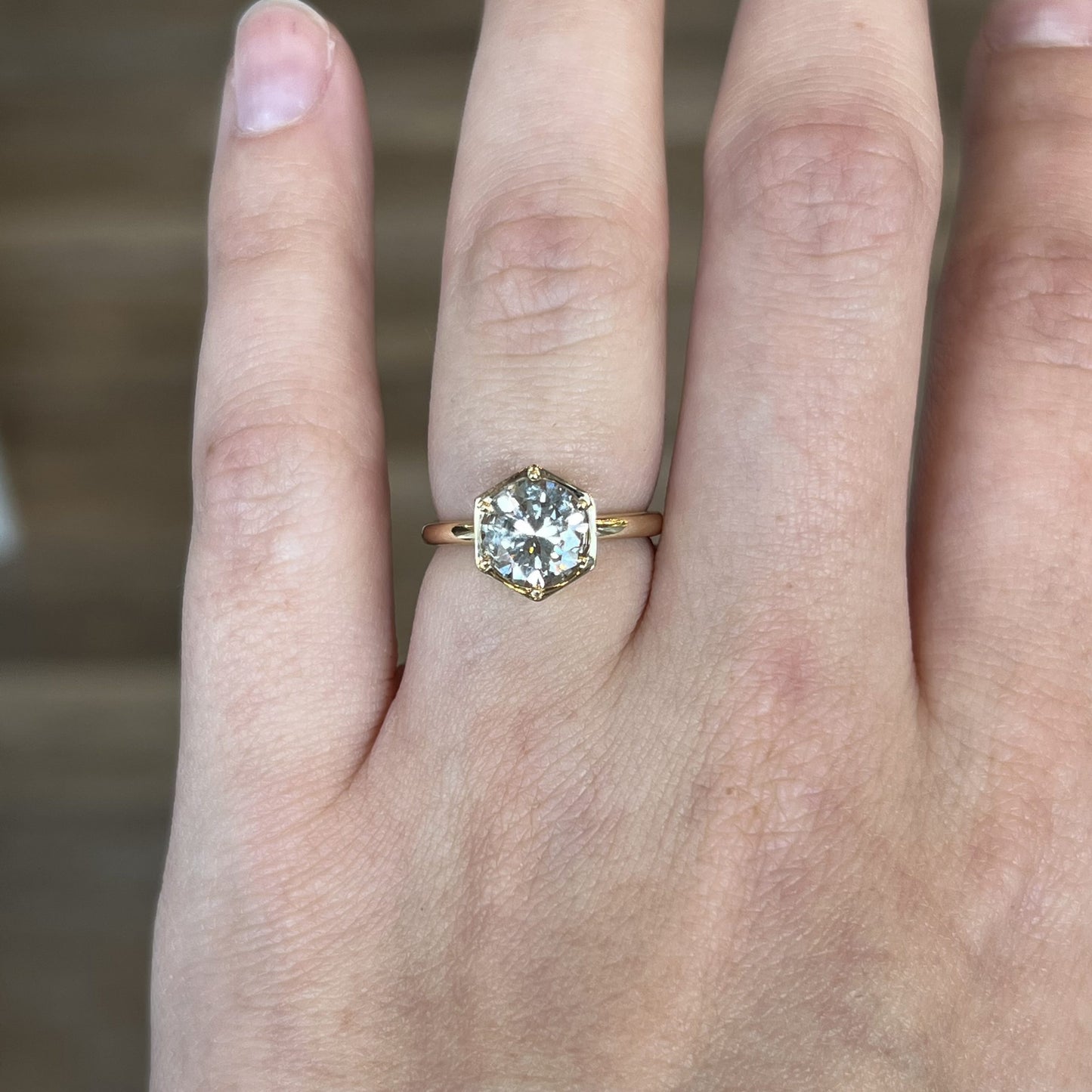 Hexagon Bezel Set Diamond Engagement Ring in 14k Gold