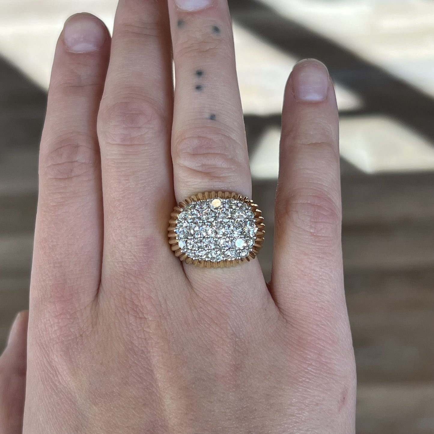 Oval Shaped Diamond Textured Cocktail Ring in 18k & Platinum