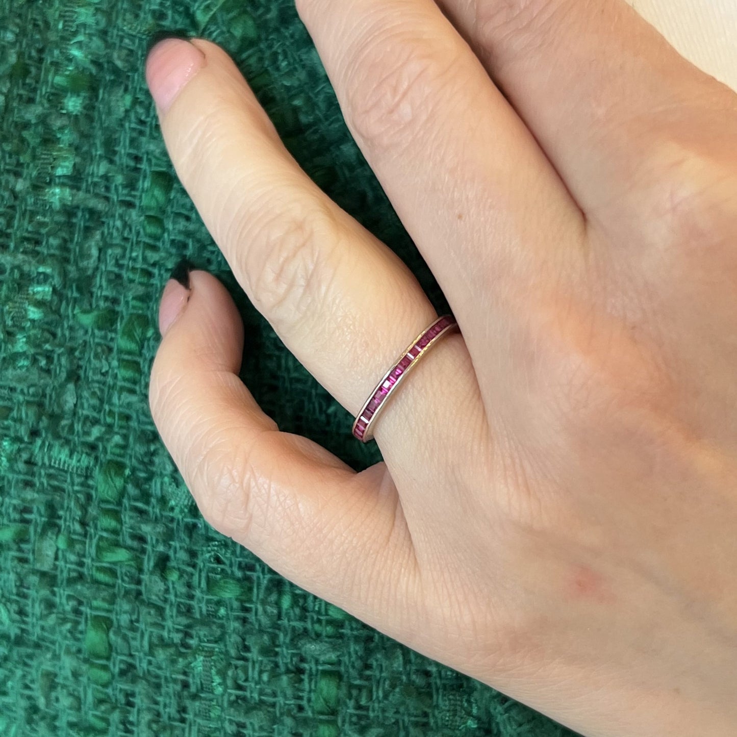 2mm Channel Set Ruby Eternity Wedding Band in 14k White Gold