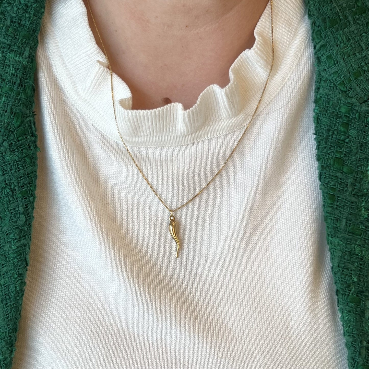 Adjustable Length Cornicello Pendant Necklace in 14k Yellow Gold