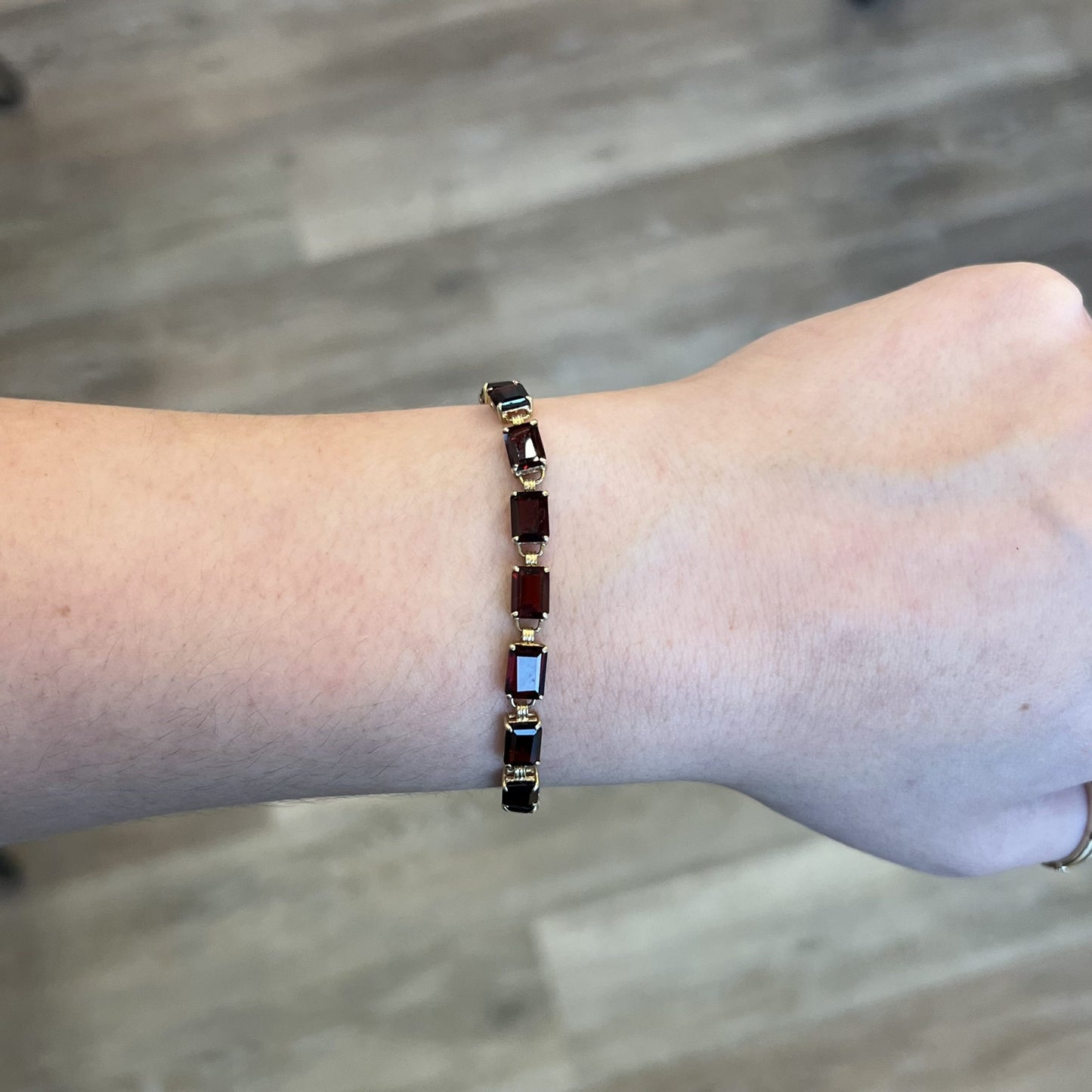 Emerald Cut Garnet Bracelet in 14k Yellow Gold