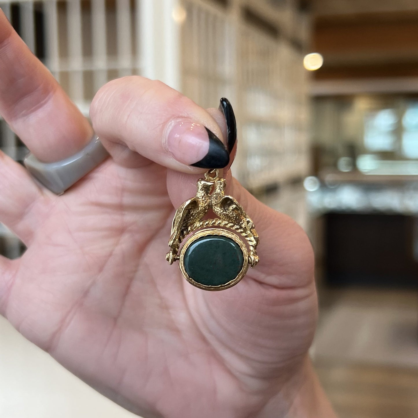 Victorian Tiger's Eye & Bloodstone Pendant in 14k Yellow Gold