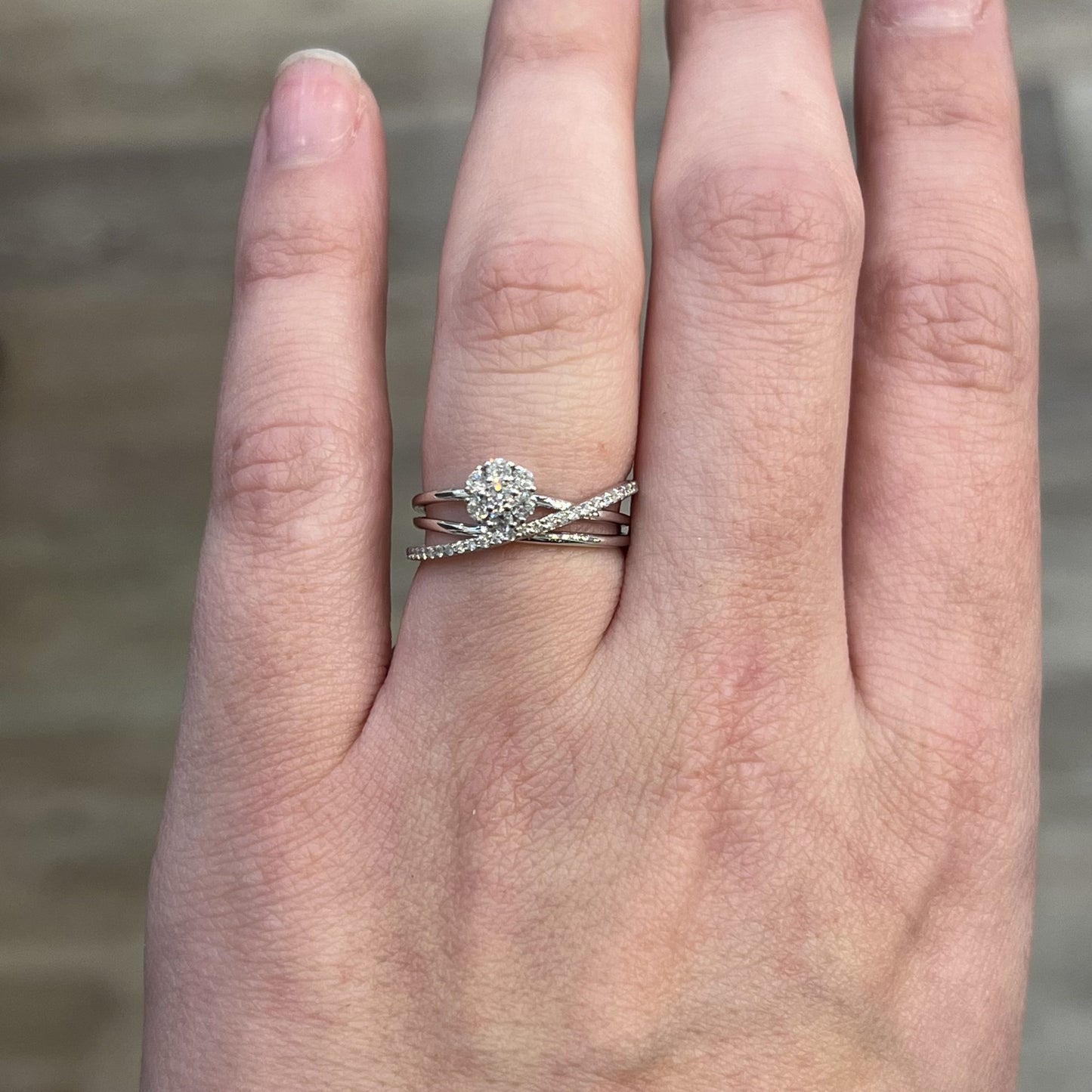 Asymmetrical Diamond Cluster Stacking Ring in 14k White Gold