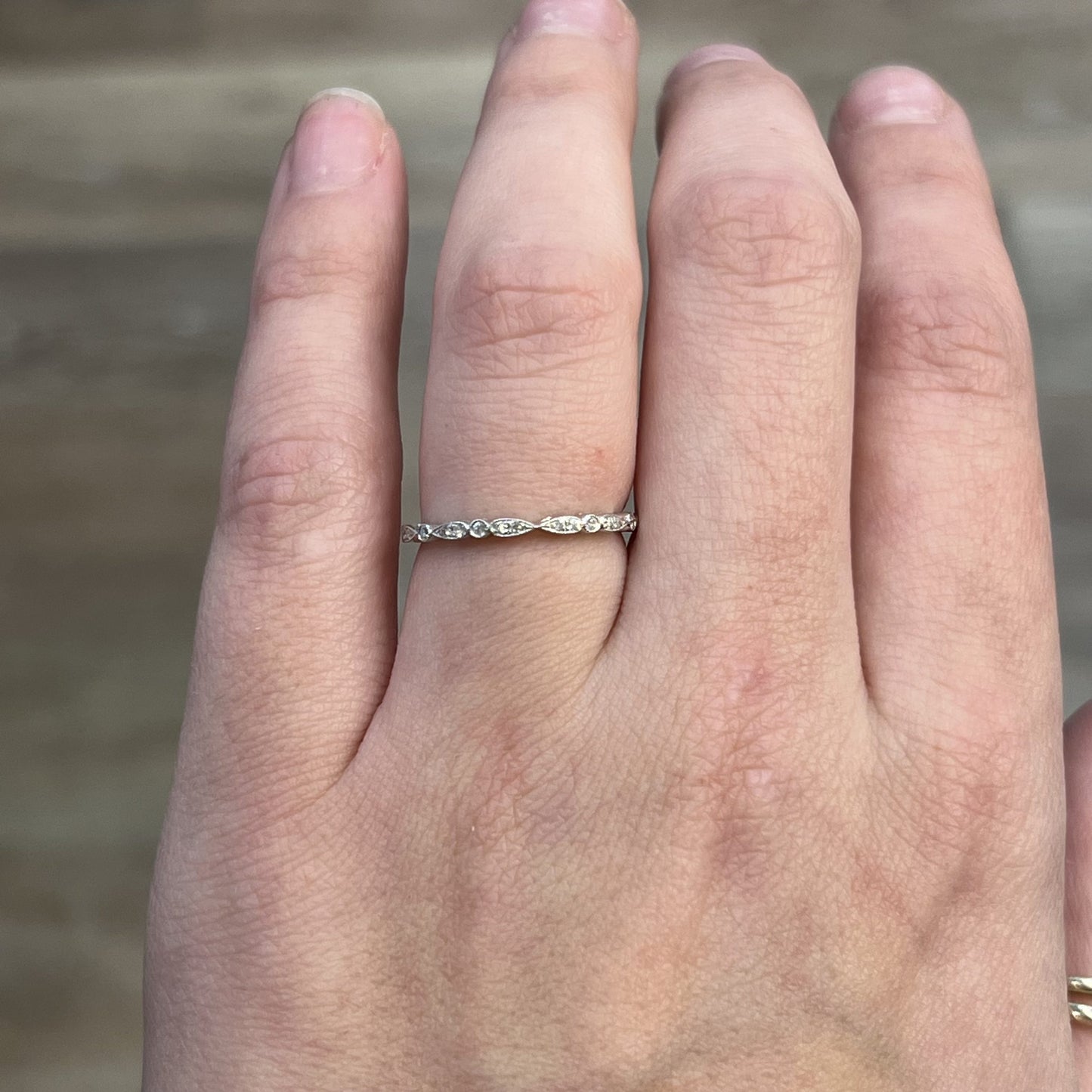 Patterned Diamond Station Wedding Band in 14k White Gold