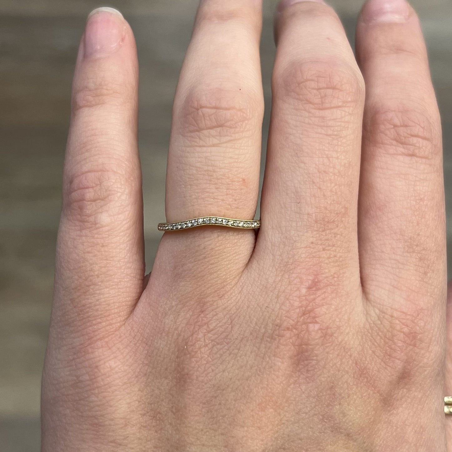 Contoured Milgrain Diamond Wedding Band in 14k Yellow Gold