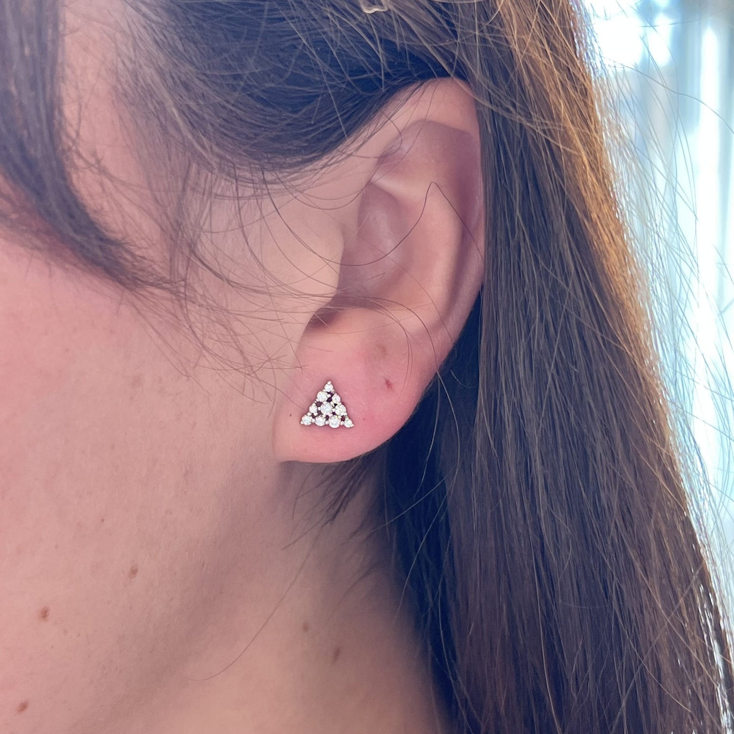 Pave Diamond Triangle Stud Earrings in 18k White Gold