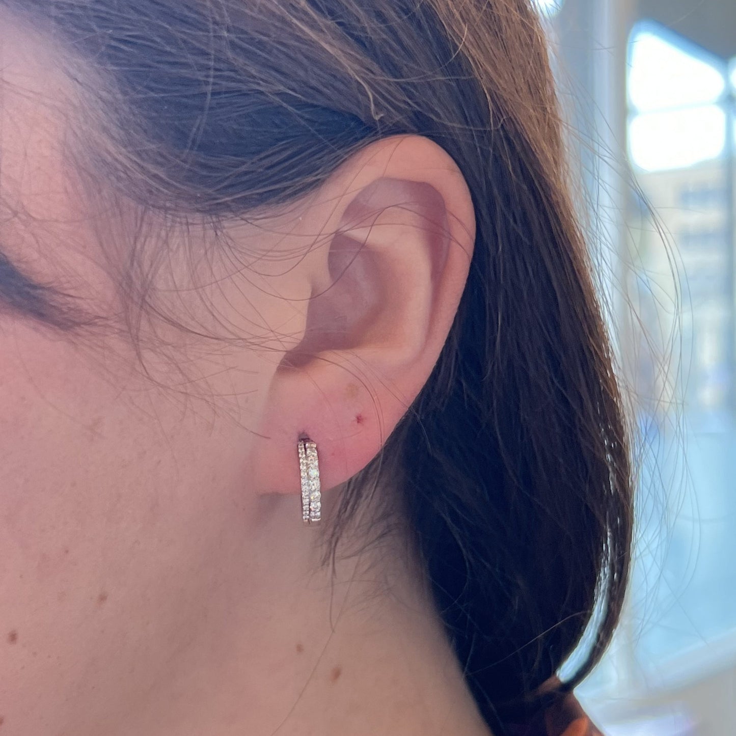 Stacked Diamond Hoop Earrings in 14k White Gold