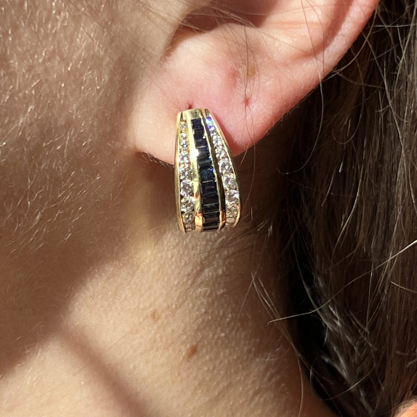 Elegant Sapphire & Diamond Hoop Earrings in 18k Yellow Gold