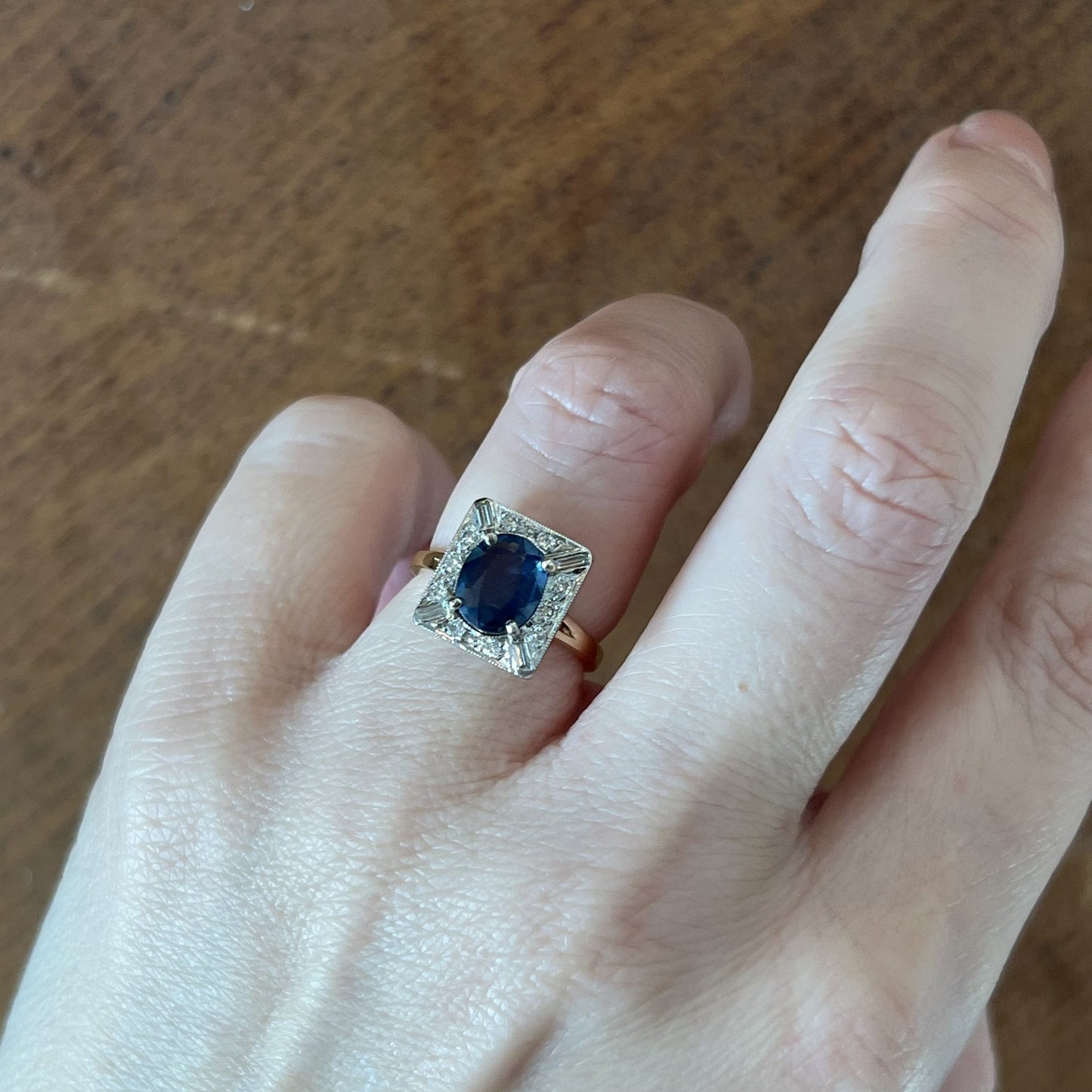 Vintage Two Toned Sapphire & Diamond Ring in 14k Gold