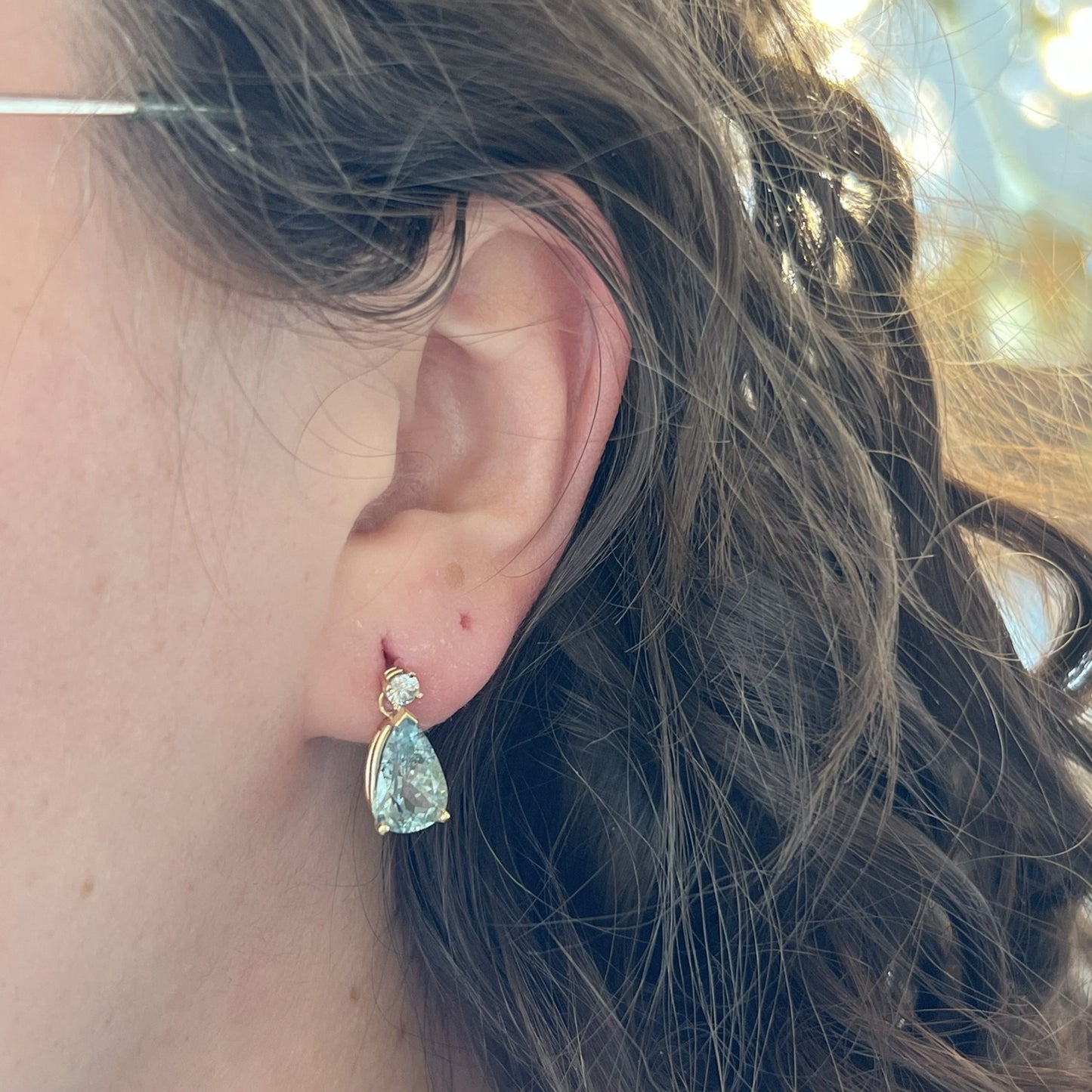 Classic Aquamarine & Diamond Drop Earrings in 14k Yellow Gold