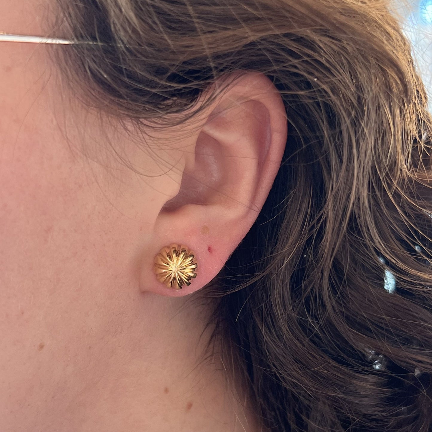 Modern Textured Round Stud Earrings in 14k Yellow Gold