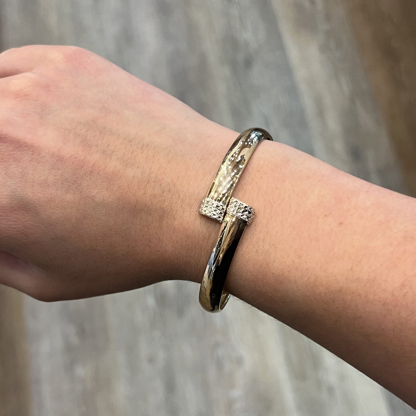 Mid-Century Wrap Bangle Bracelet in 10k Yellow & White Gold