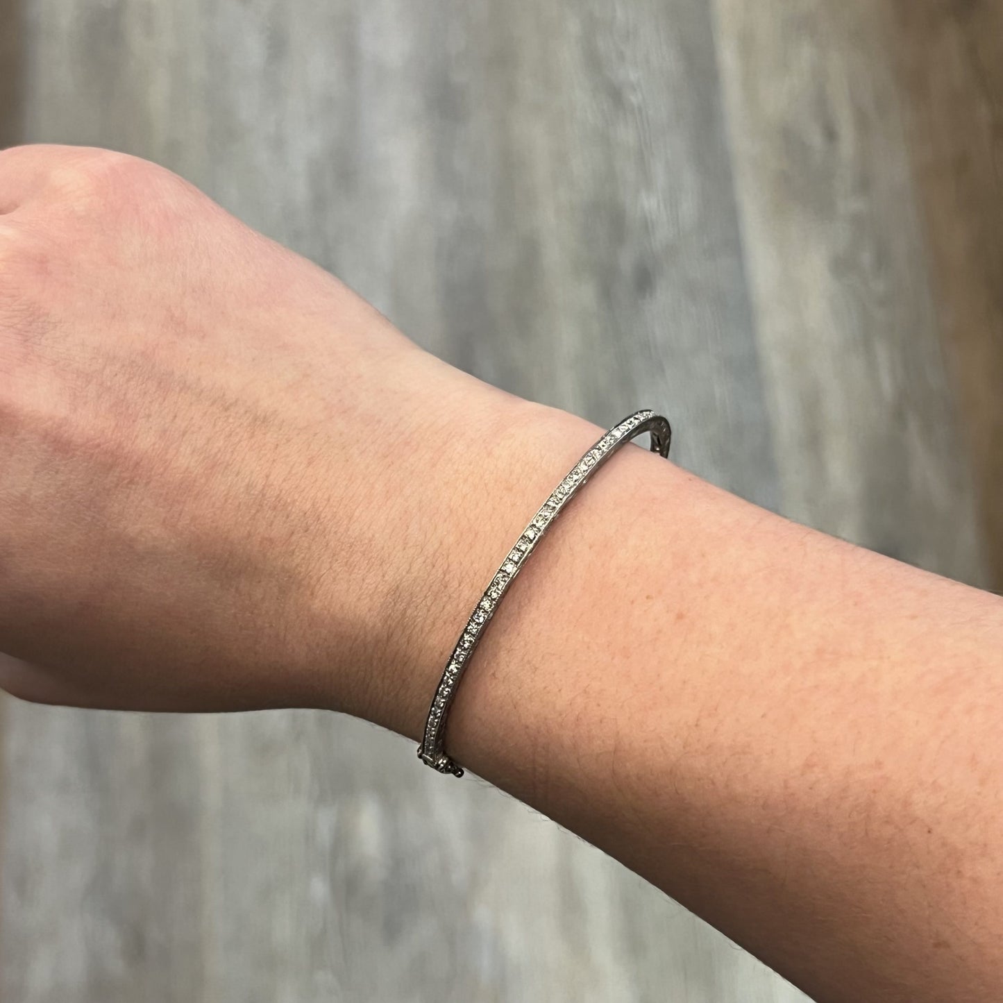 Antique Inspired Diamond Bangle Bracelet in Platinum