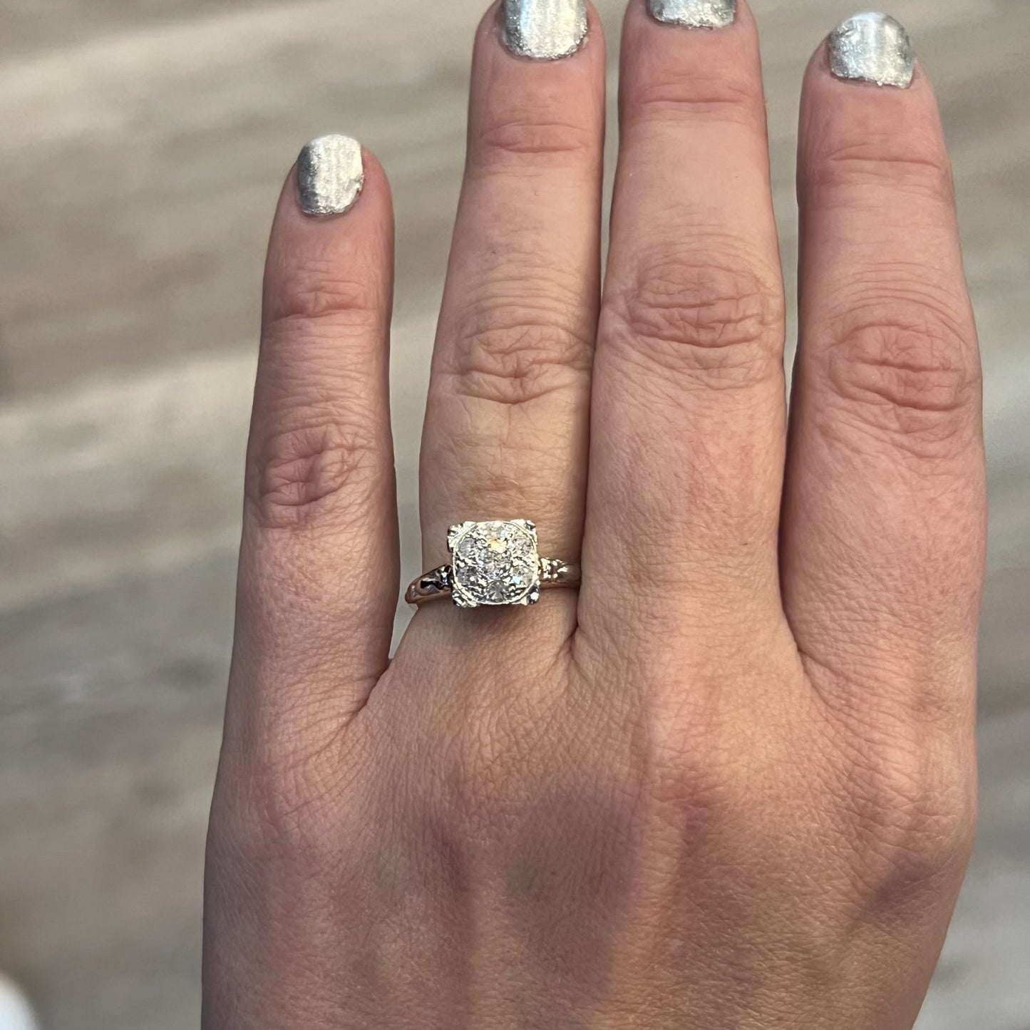 .33 Retro Pave Diamond Cluster Engagement Ring in 14k Gold