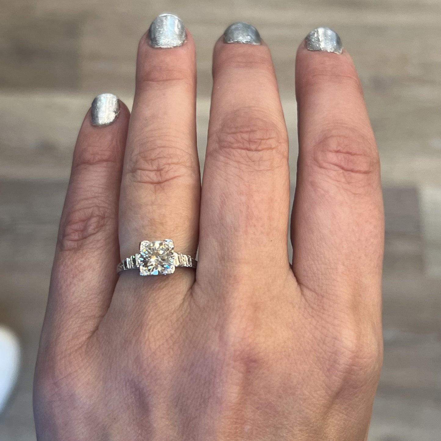 1.51 Antique Round Brilliant Cut Diamond Engagement Ring in Platinum