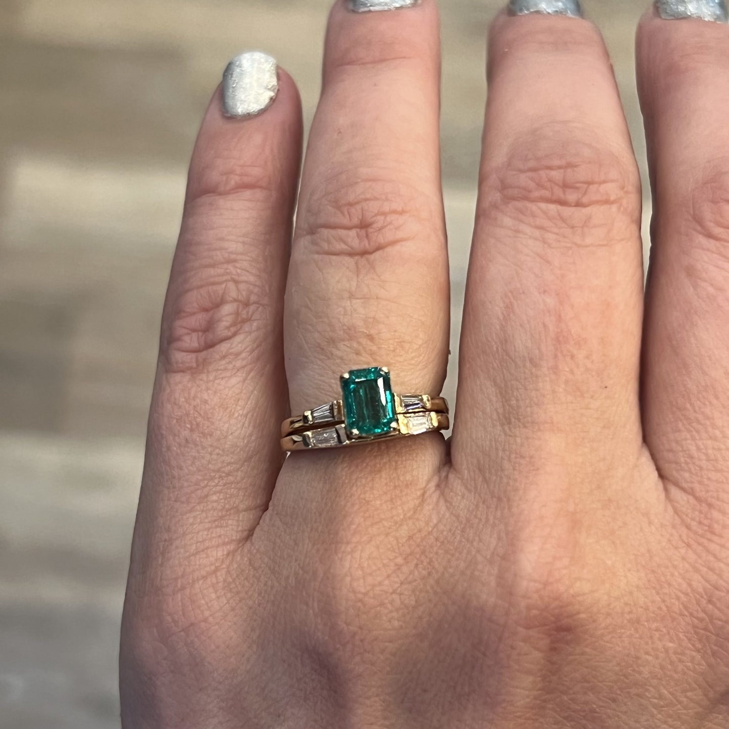 .94 Emerald & Diamond Engagement Set in 14k Yellow Gold
