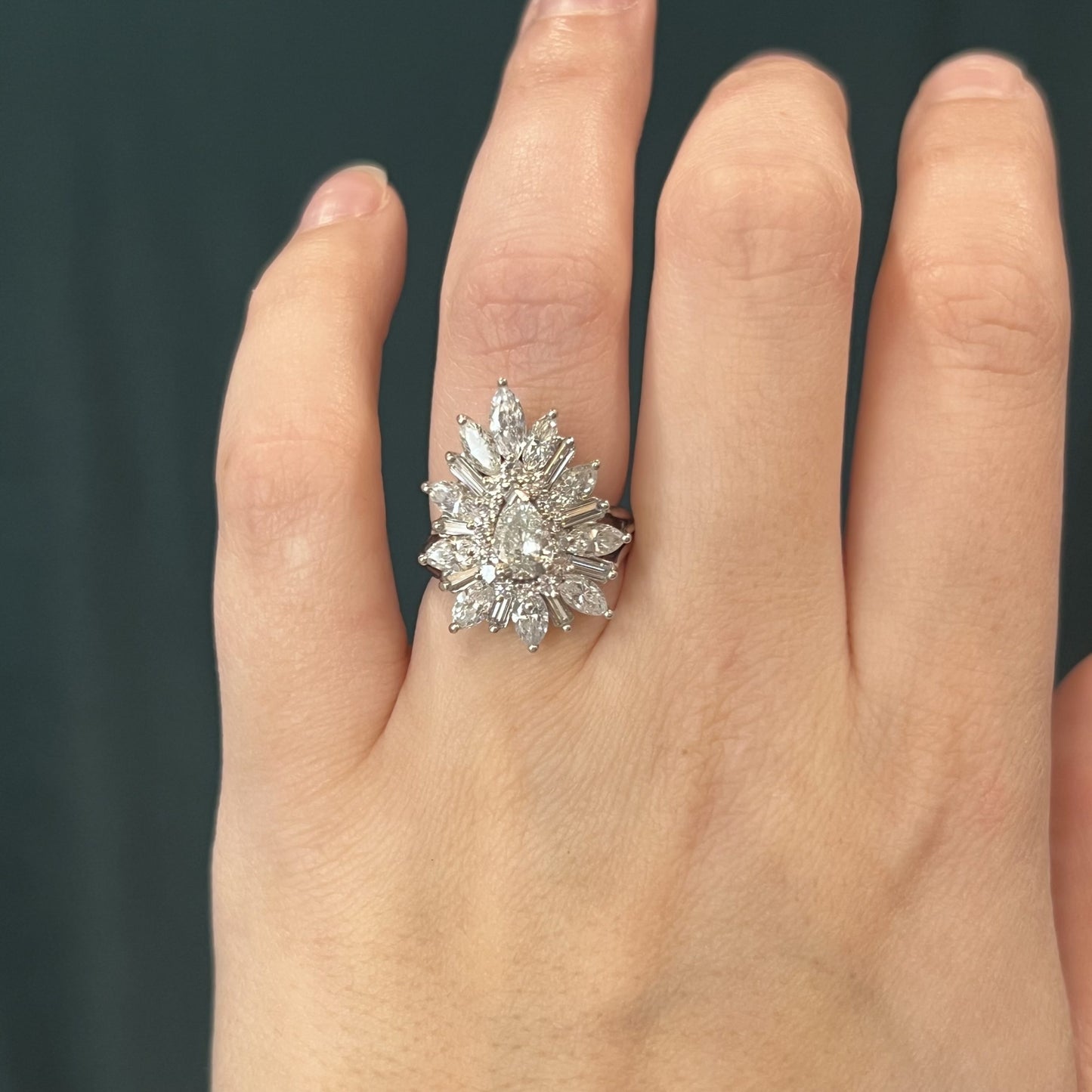 Diamond Ballerina Halo Cluster Cocktail Ring in Platinum