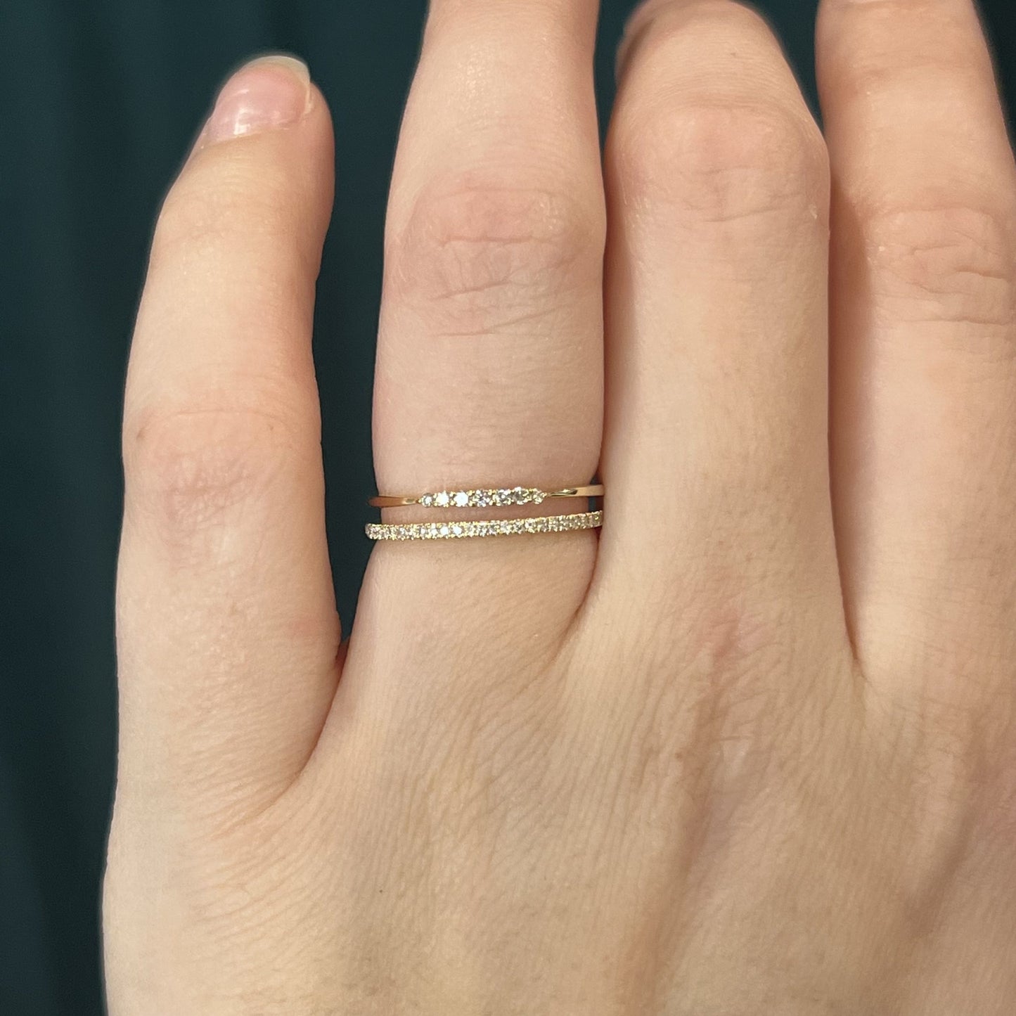 Double Band Pave Diamond Stacking Ring in 14k Yellow Gold