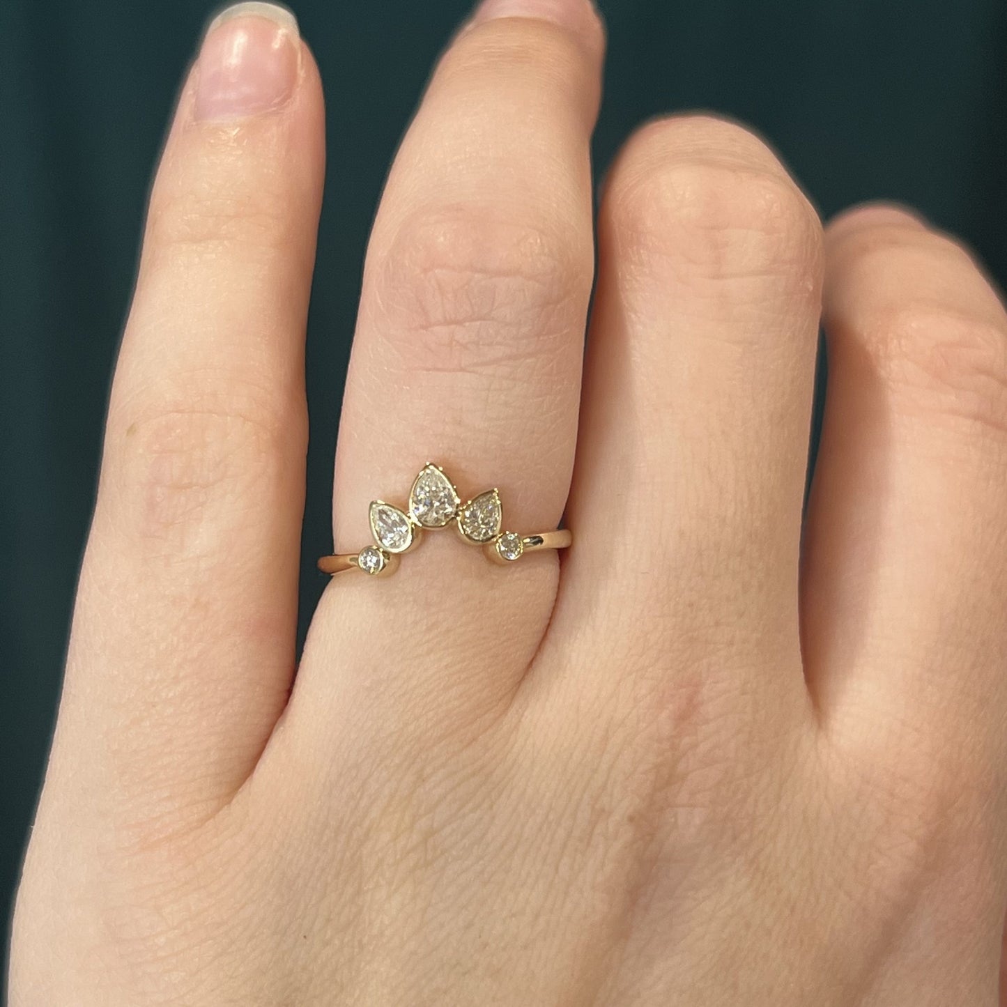 Bezel Set Pear Cut Curved Diamond Band in 14k Yellow Gold