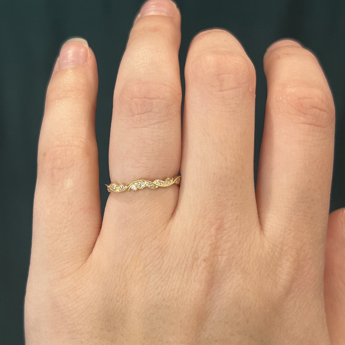 Organic Patterned Diamond Wedding Band in 14k Yellow Gold