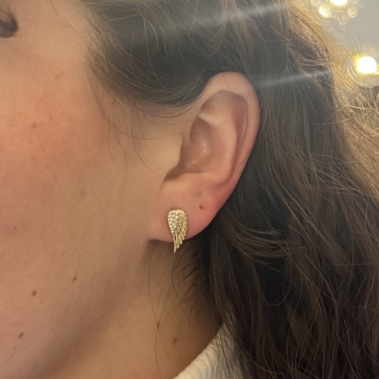 Pave Diamond Angel Wing Stud Earrings in 14k Yellow Gold