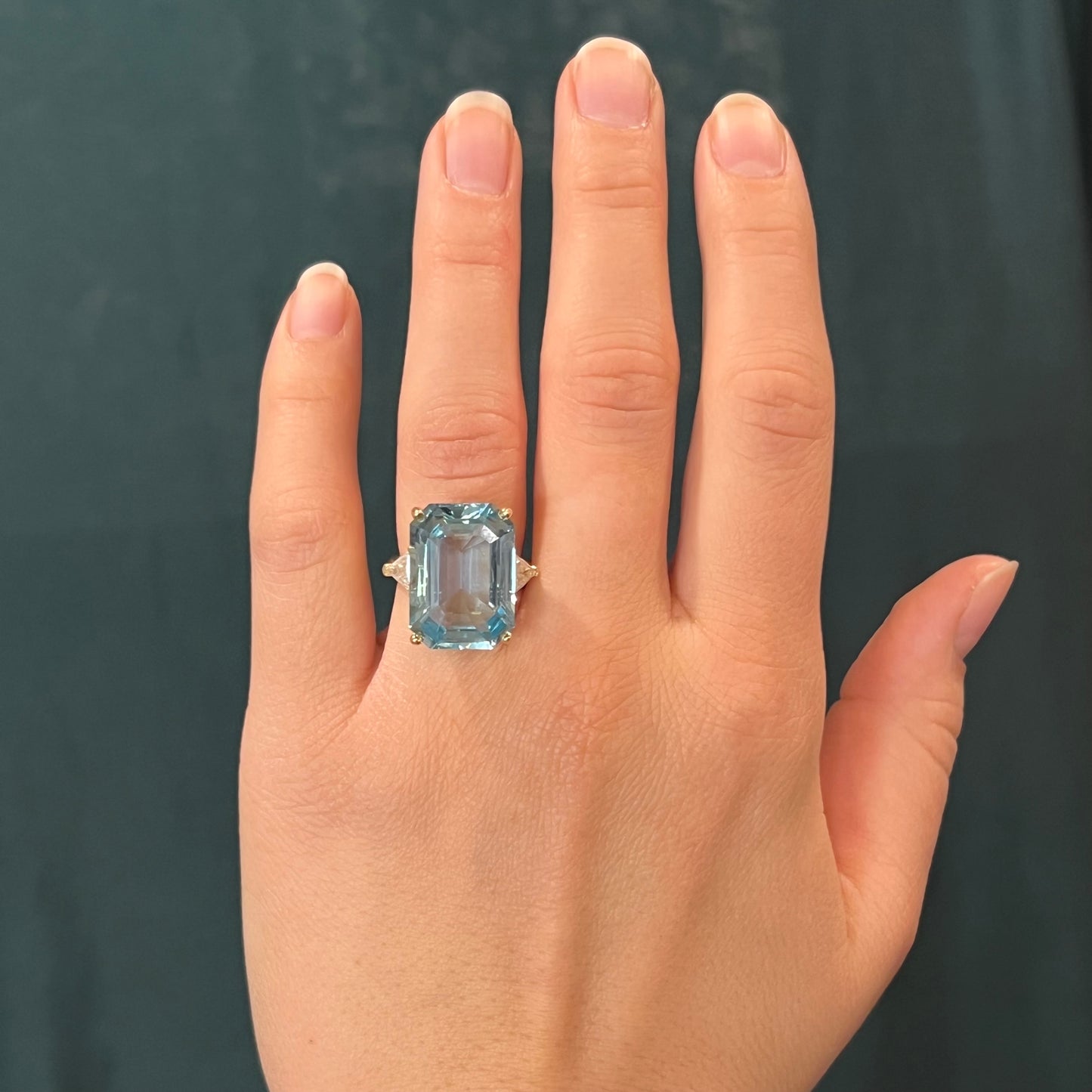 19.82 Aquamarine & Trilliant Cut Diamond Ring in 14k Yellow Gold