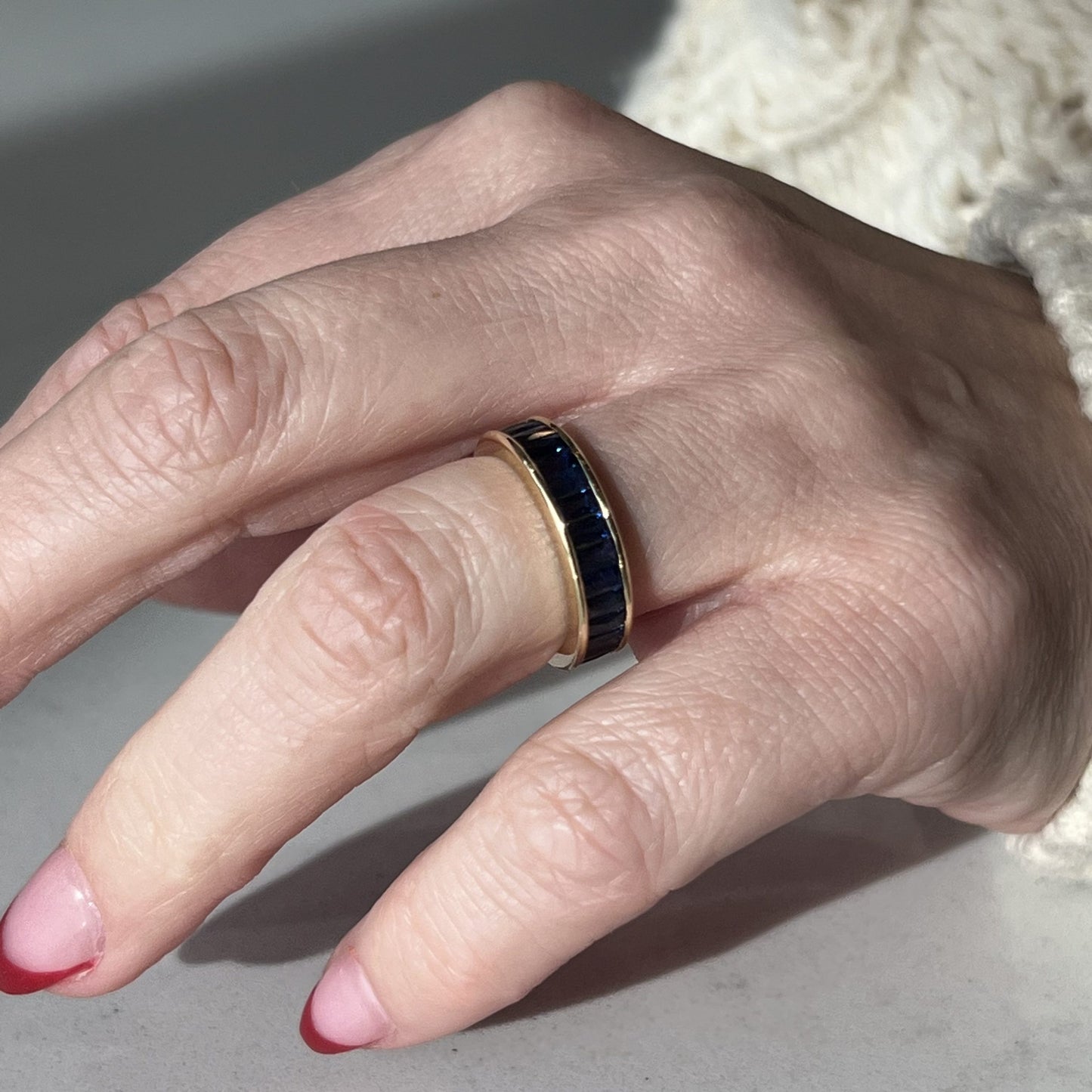 French Cut Sapphire Eternity Band in 18k Yellow Gold