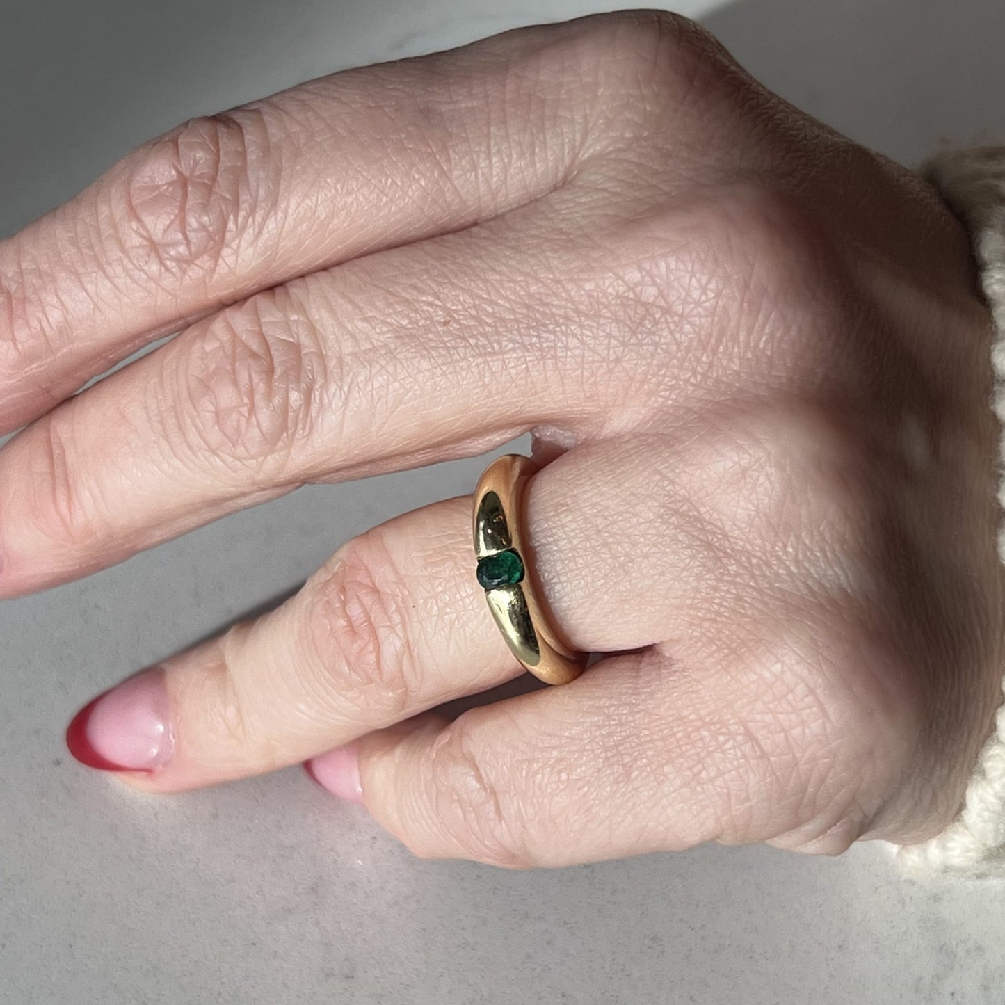 Flush Set Emerald Stacking Ring in 18k Yellow Gold