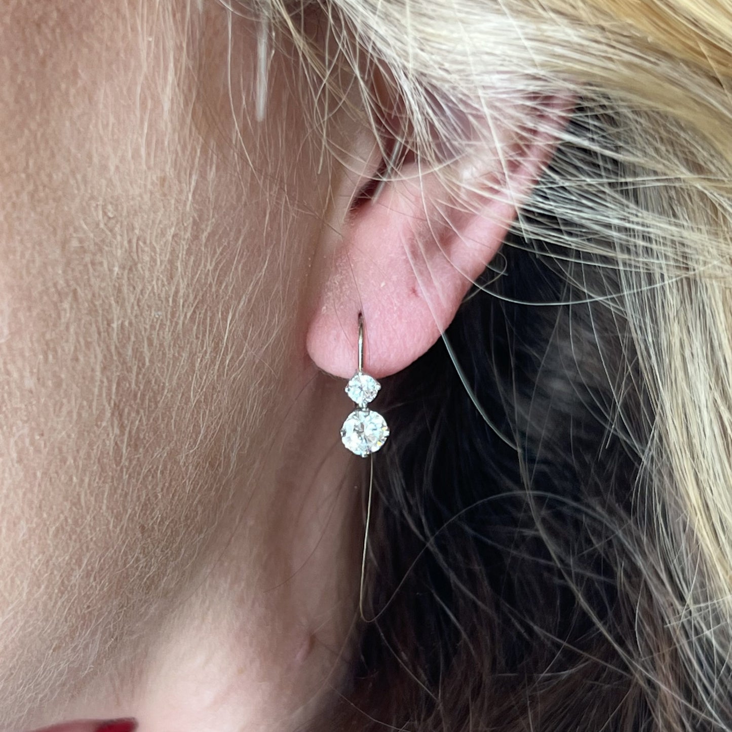 Stacked Round Brilliant Diamond Drop Earrings in 14k White Gold