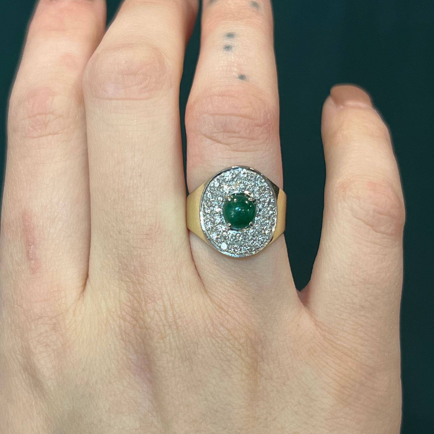 Mid-Century Emerald & Diamond Ring in 14k Gold