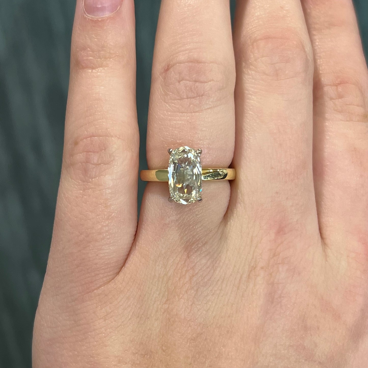 3.01 Cushion Cut Diamond Engagement Ring in 18k Yellow Gold