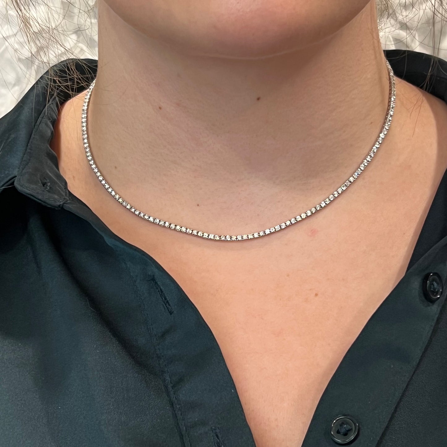 6.05 Carat Diamond Tennis Necklace in 18k White Gold