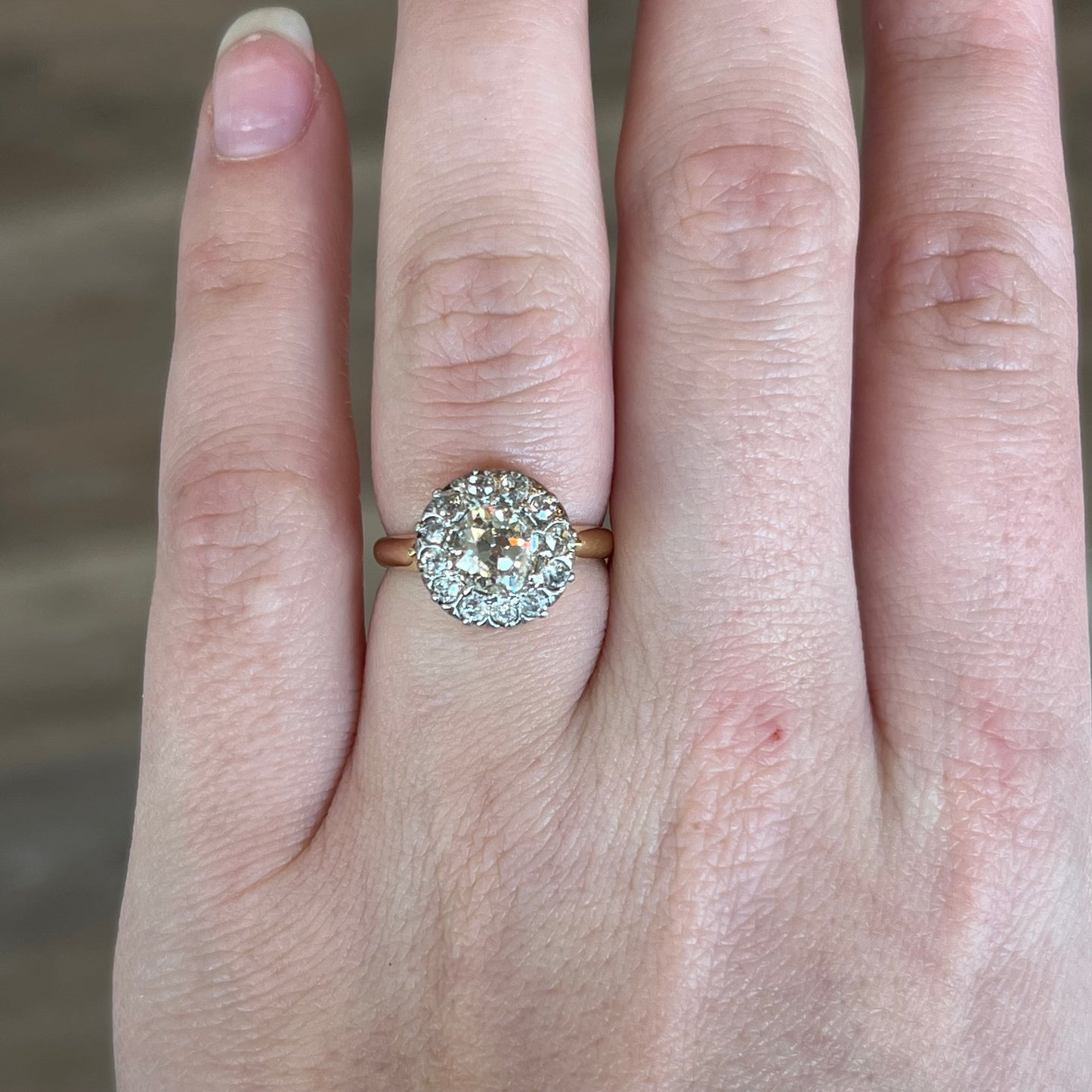 Victorian 1.39 Diamond Cluster Engagement Ring in 18k Gold