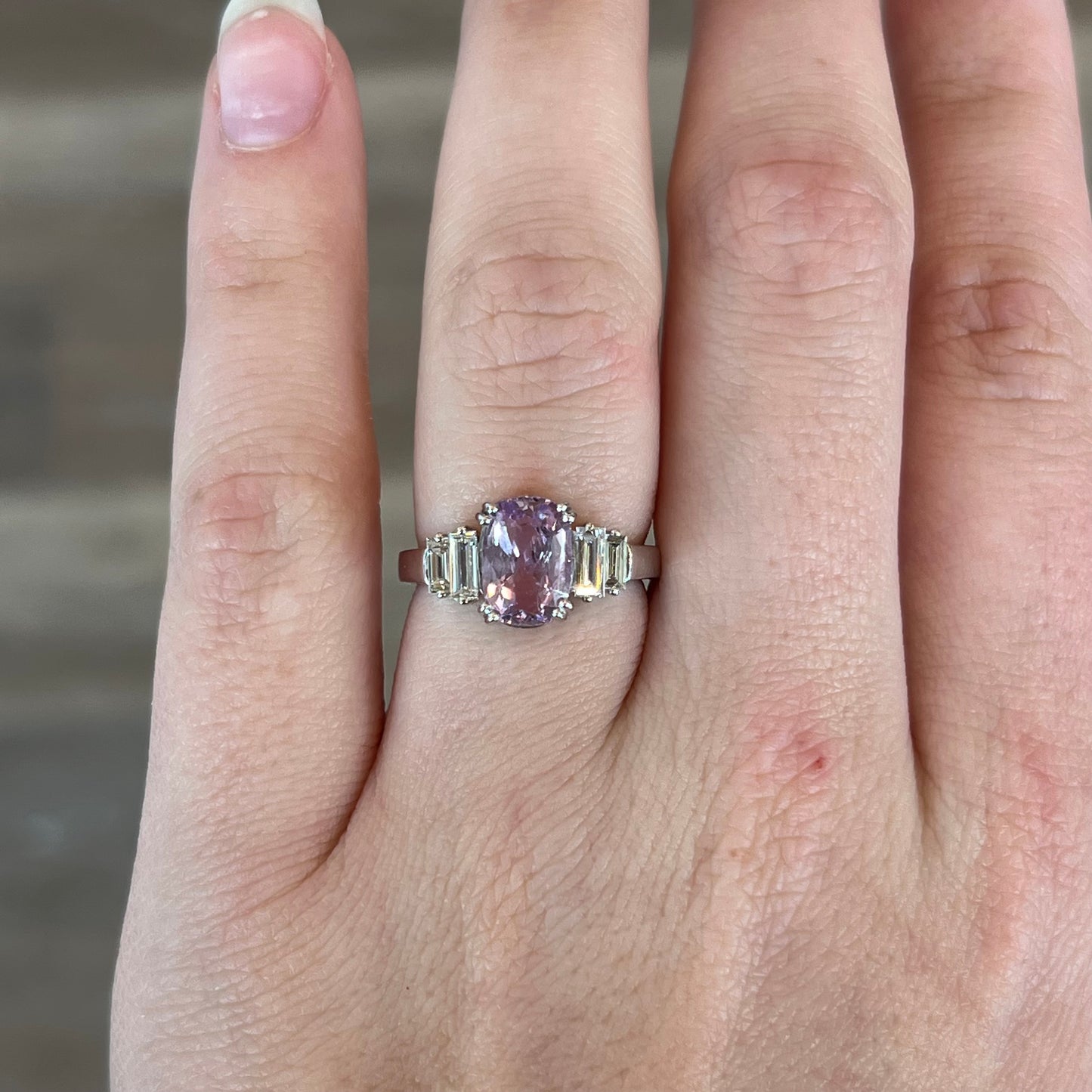 2.40 Pink Purple Sapphire & Diamond Engagement Ring in 18k White Gold
