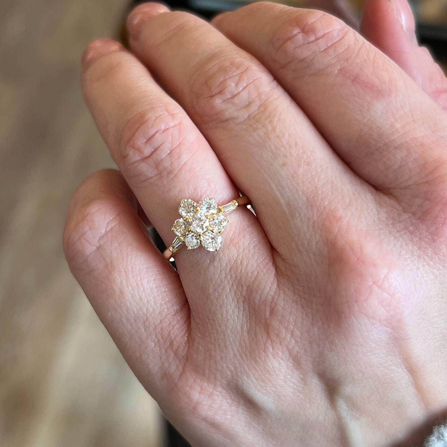 Modern 1.00 Diamond Cluster Engagement Ring in 18k Yellow Gold