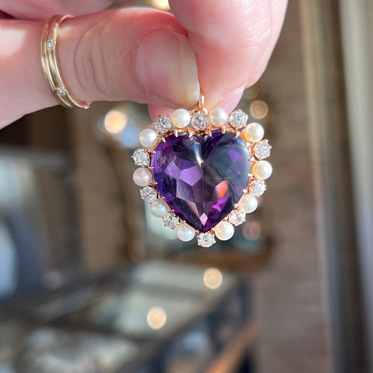 Victorian Amethyst Heart Pendant in 14k Yellow Gold