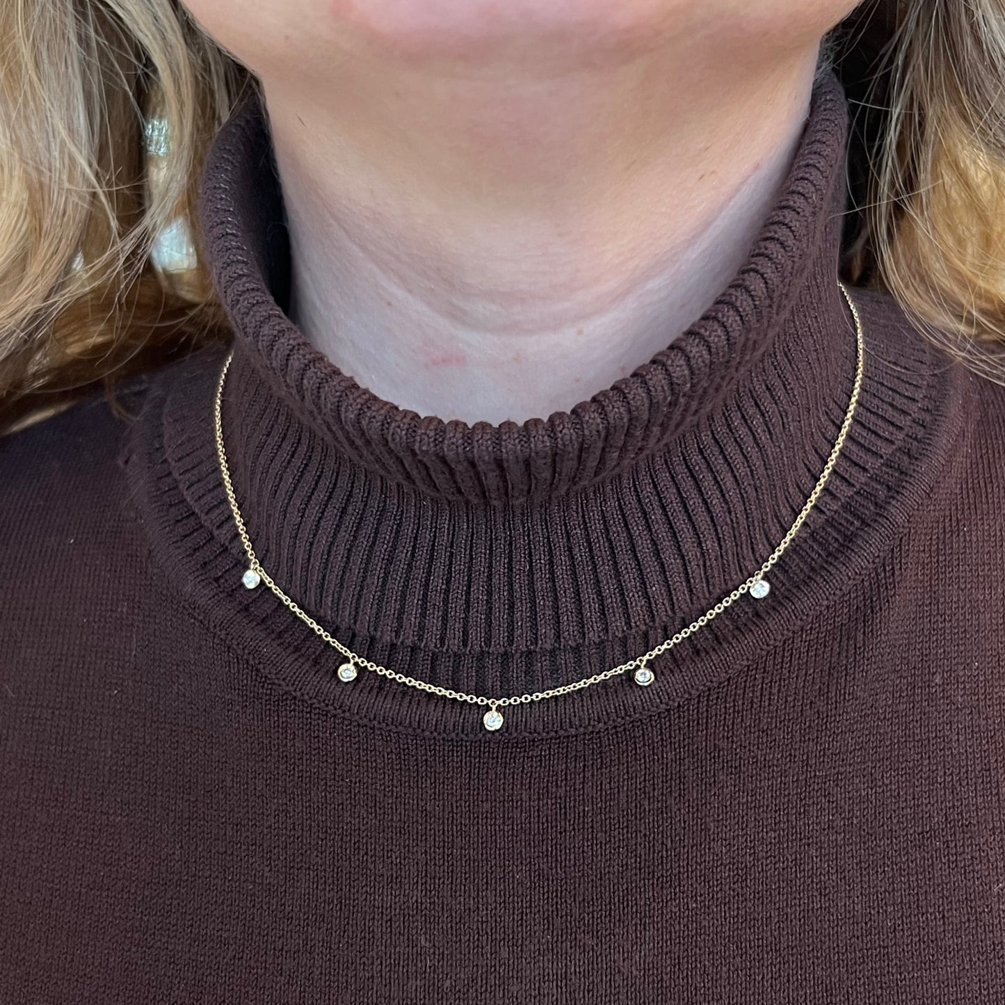 Dangle Bezel Set Diamond Necklace in 14k Yellow Gold