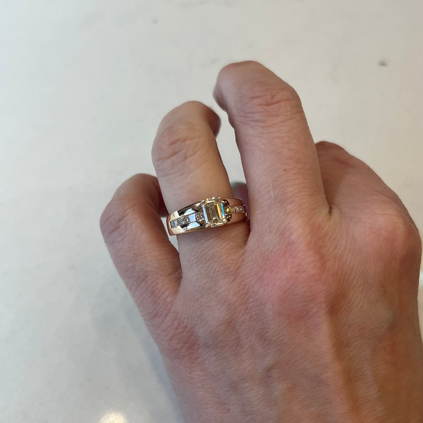 1.06 Emerald Cut Low Profile Diamond Engagement Ring in 18k Rose Gold