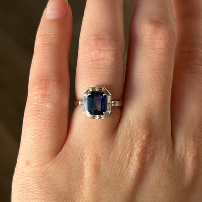 2.05 Sapphire & Diamond Halo Engagement Ring in Platinum