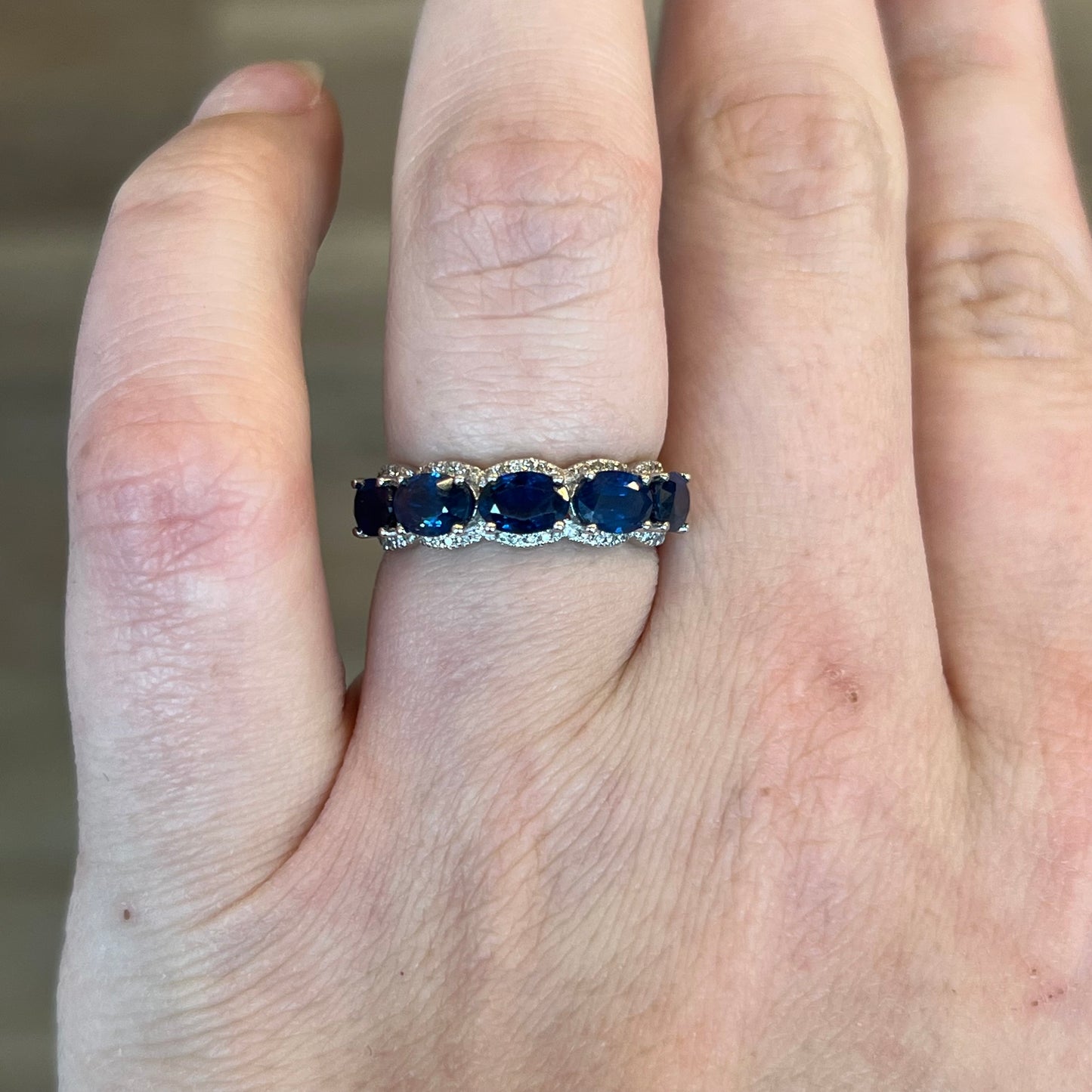 Five Stone Sapphire & Diamond Band in 14k White Gold