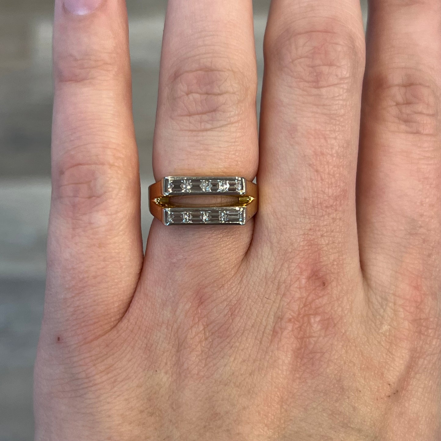 Negative Space Baguette Diamond Cocktail Ring in 18k & Platinum