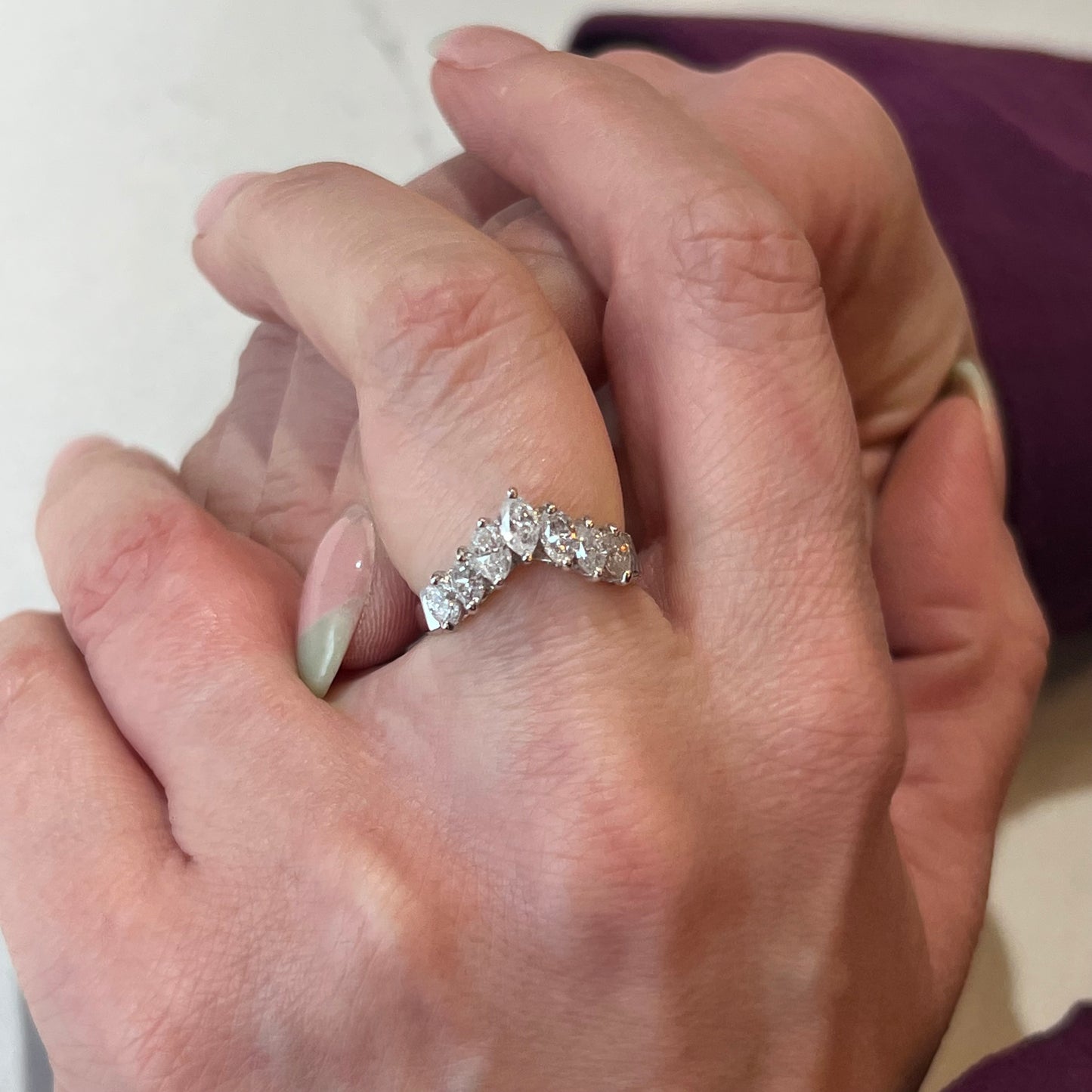 Contoured Marquise Cut Diamond Wedding Band in Platinum