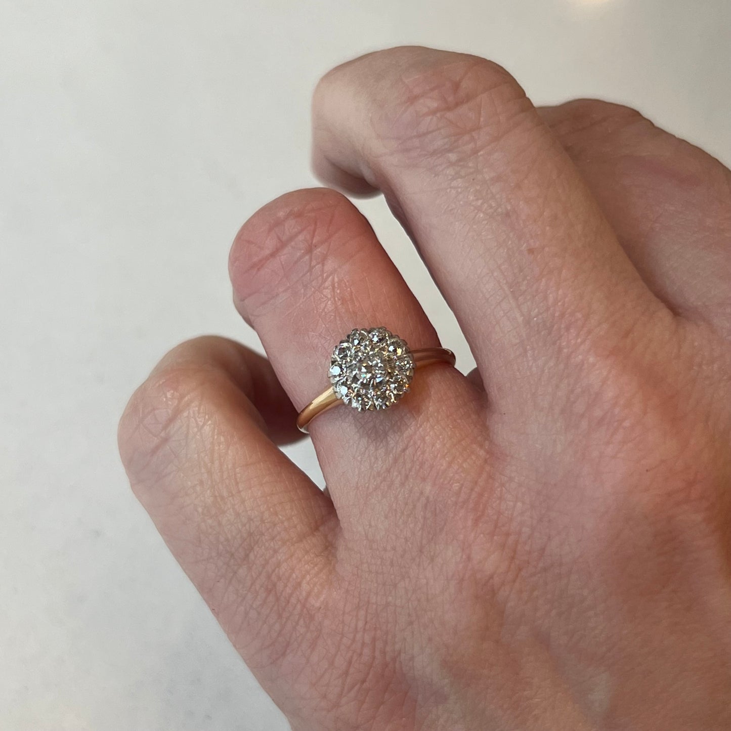 .18 Victorian Halo Diamond Engagement Ring in 14k & Platinum