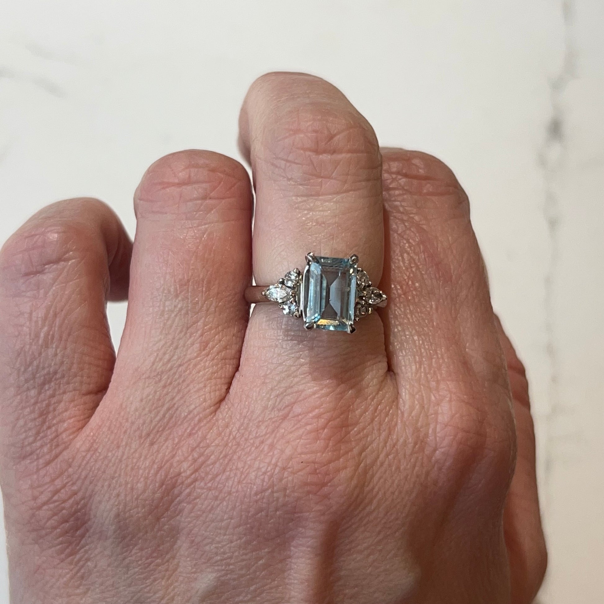 Vintage Inspired Aquamarine & Diamond Ring in Platinum