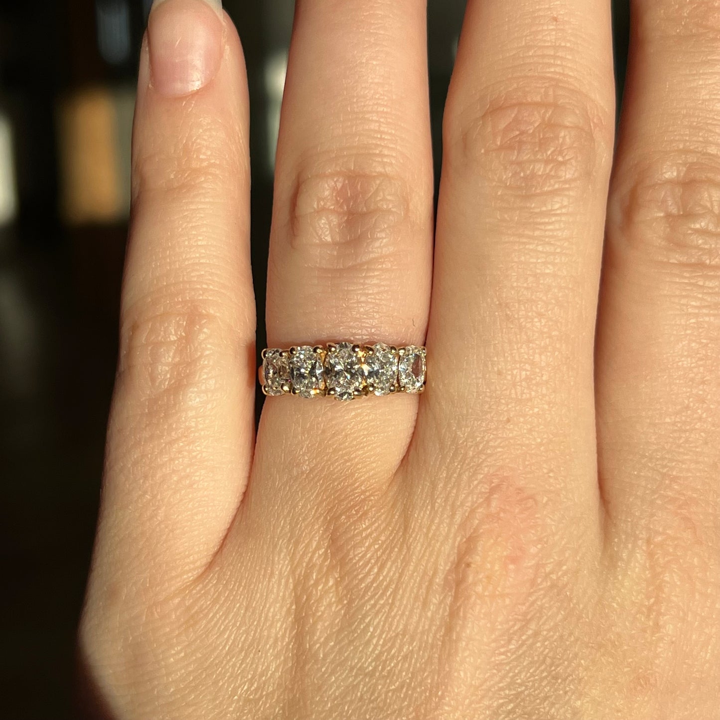 Five Stone Oval Cut Diamond Wedding Band in 14k Yellow Gold